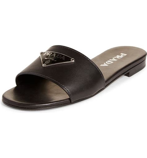 triangle logo slide sandal prada|Prada shoes for women.